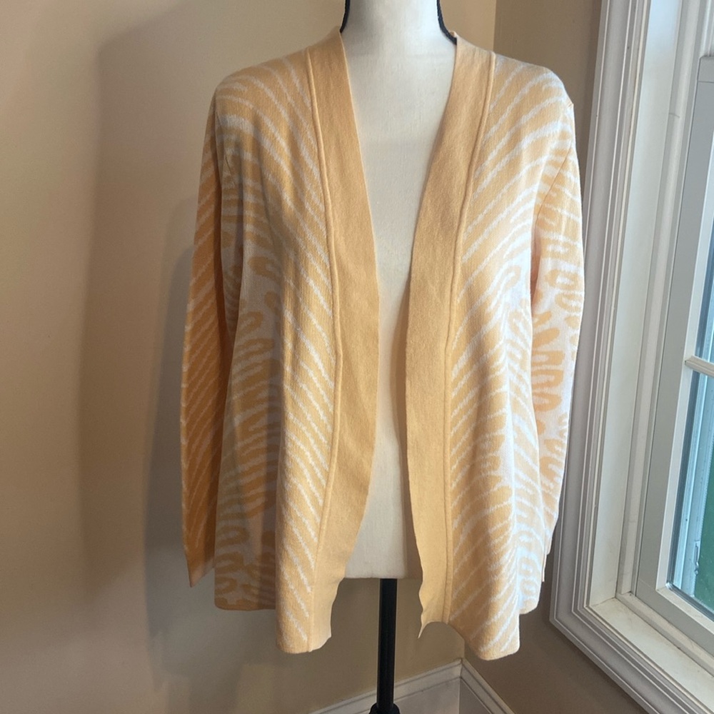 SOFT SURROUNDINGS Size L Light Orange & Cream Zebra Stripe Open Front Cardigan